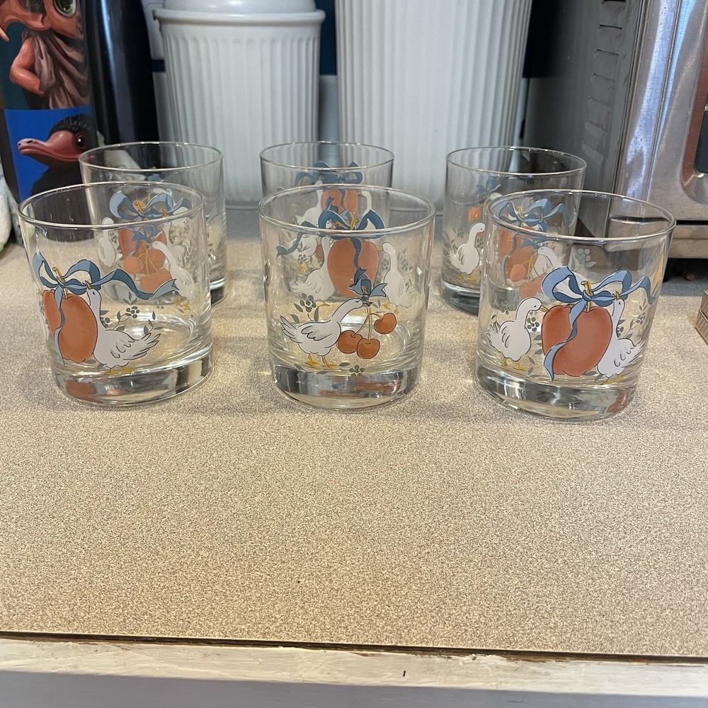 Vintage International Tableworks Marmalade Goose Tumblers Glasses set of 6